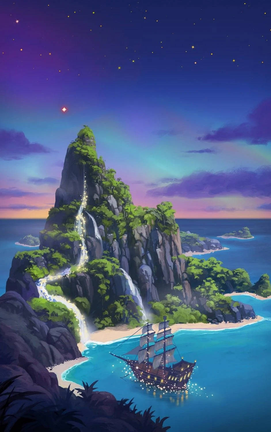 Fantasy Island Cascading Waterfall Wallpaper