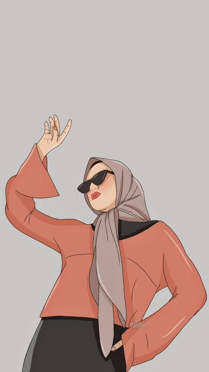 Fashion Girl Hijab Cartoon Wallpaper