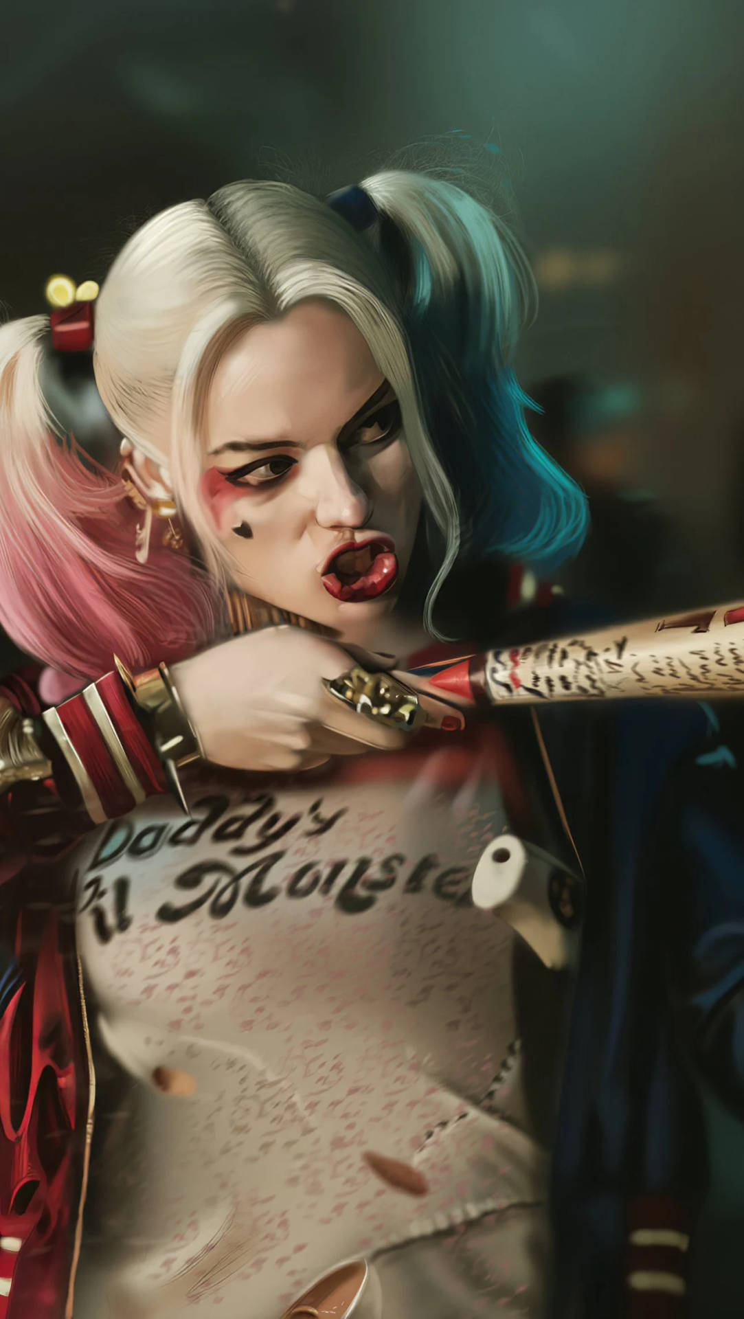 Download free Fierce Art Of Harley Quinn On Phone Screen Wallpaper -  MrWallpaper.com