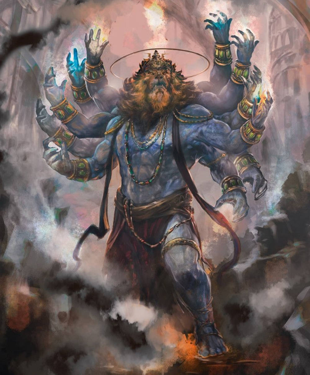 Fierce Depiction Of Lord Vishnu In His Lion Form Wallpaper