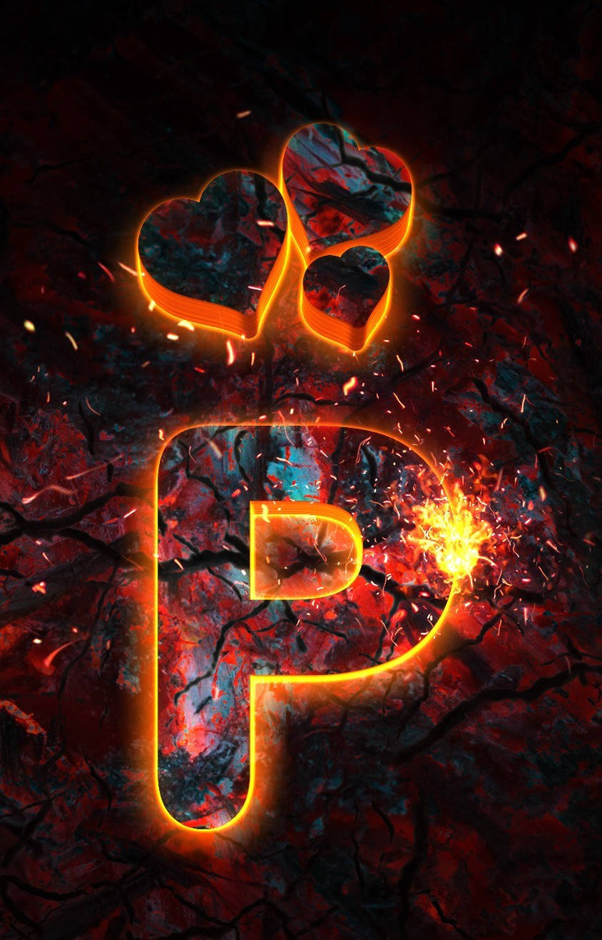 Fiery Letter P With Hearts Wallpaper