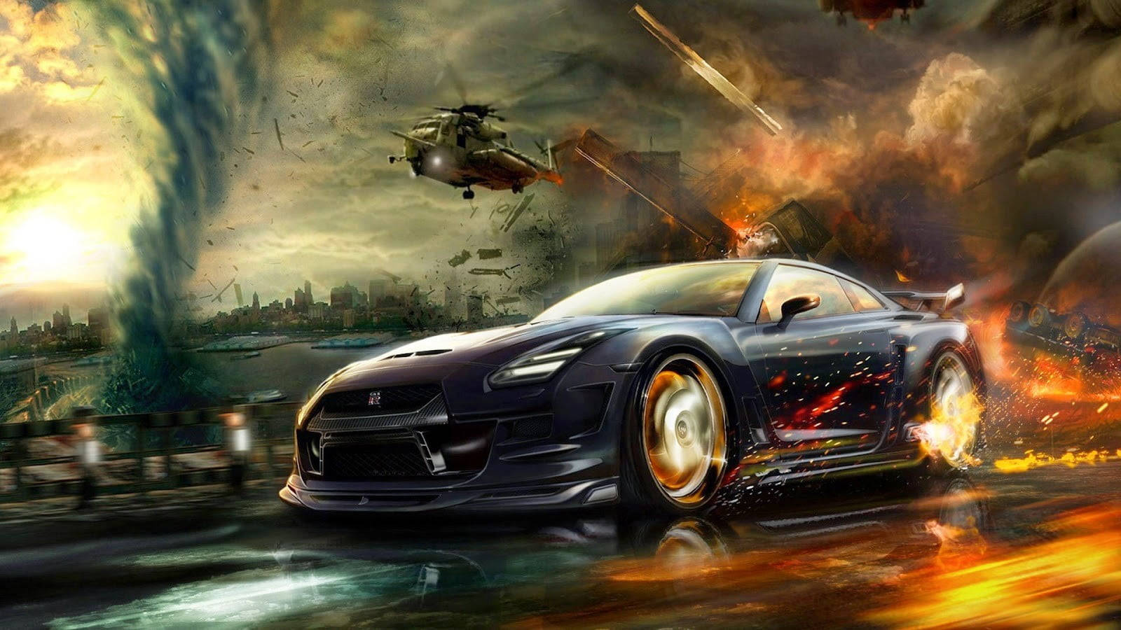 Fire Car Escaping Disaster Wallpaper