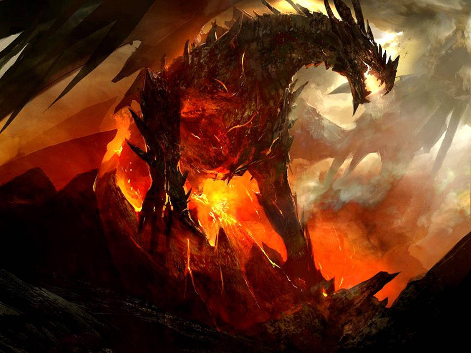 Fire Dragon Menacing Black Body Wallpaper