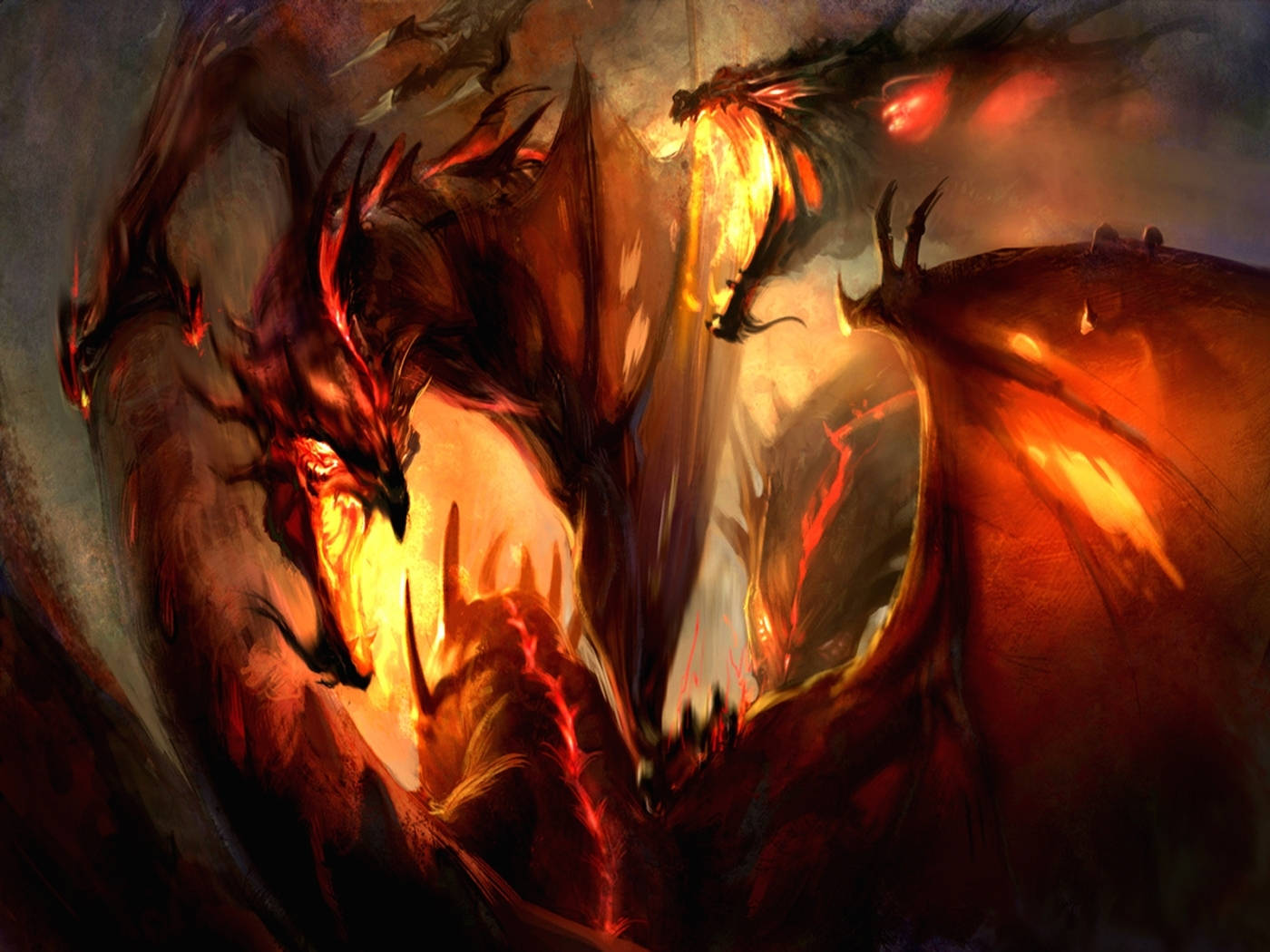 Fire Dragon With Sharp Horns Wallpaper