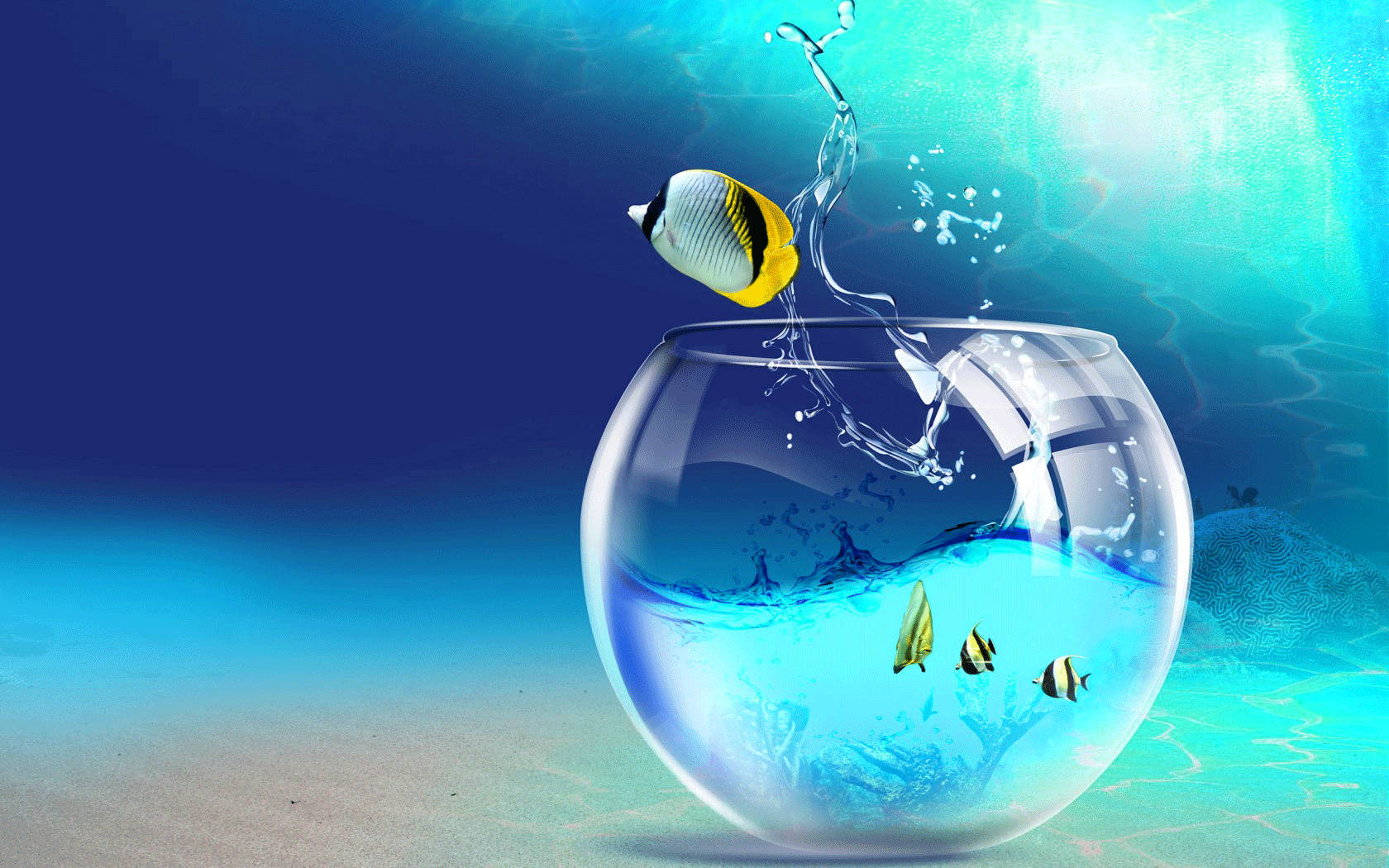 Fishbowl In The Sea For Pc Wallpaper