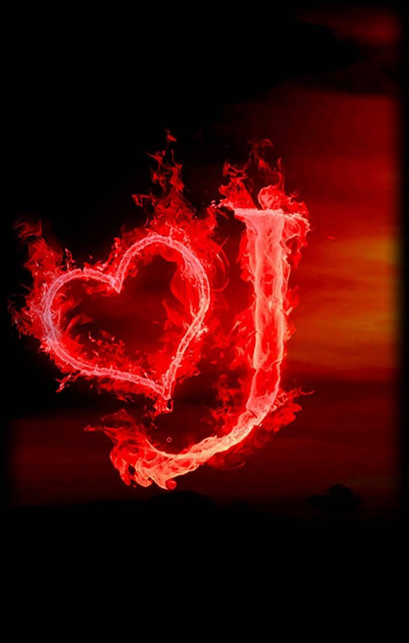 Flame Heart And Letter J Wallpaper