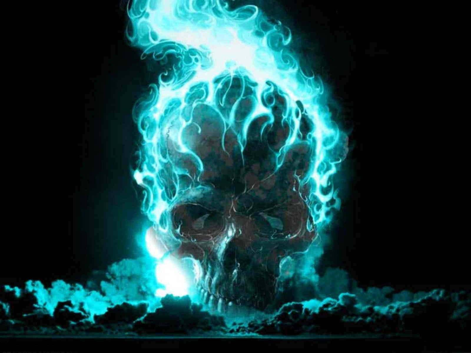 Flaming Blue Ghost Rider Skull Wallpaper