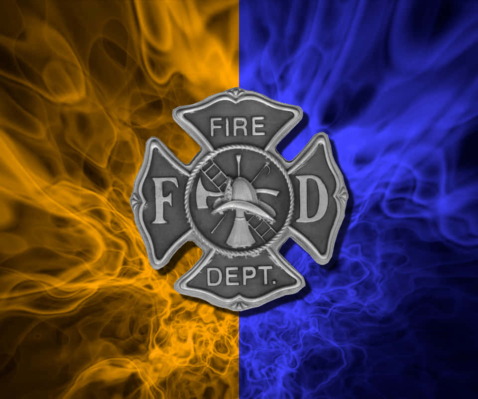 Flaming Yellow And Blue Fire Department Logo Wallpaper