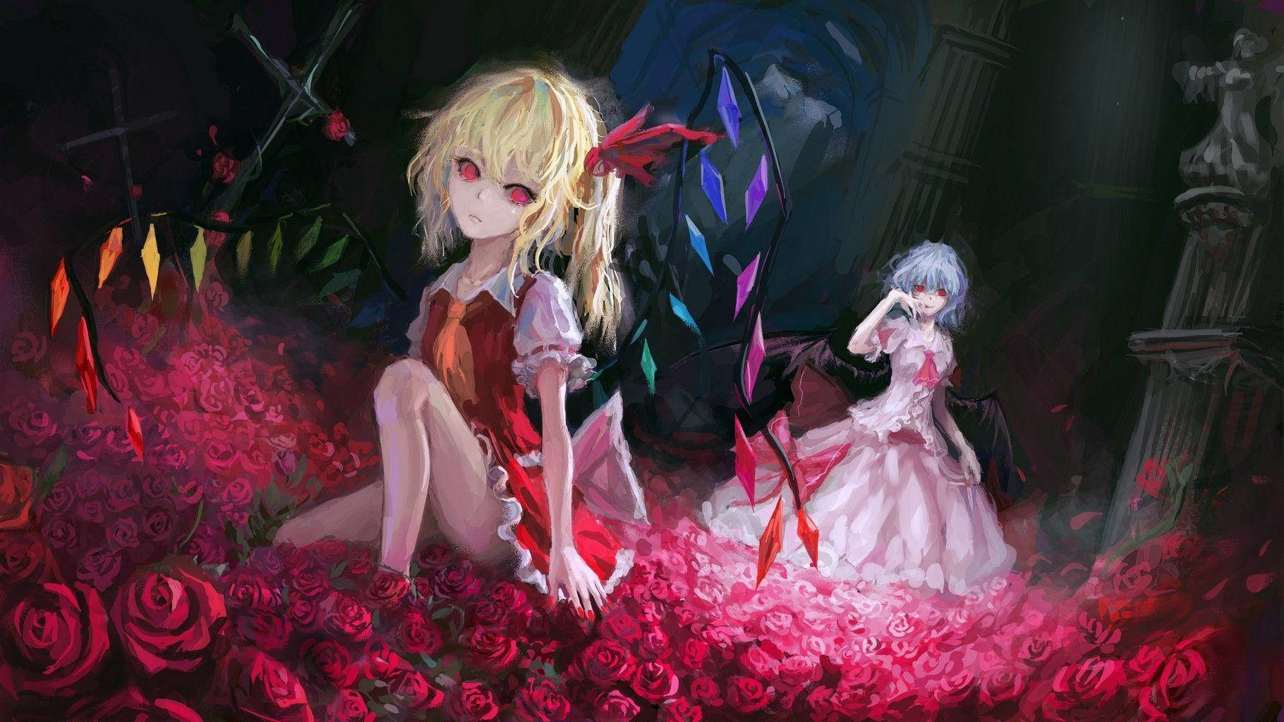 Flandre And Remilia On Roses Wallpaper