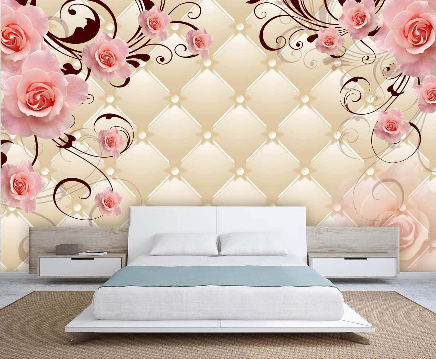 Floating Bed Massive Flowers Wallpaper