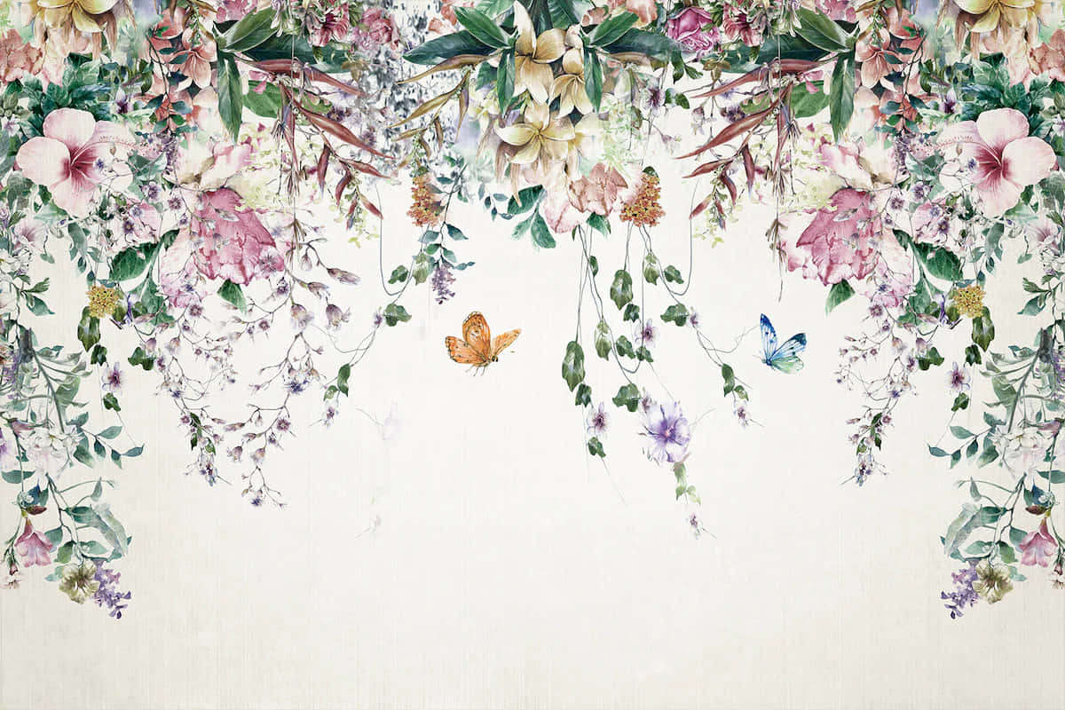 Floral Archwaywith Butterflies Wallpaper
