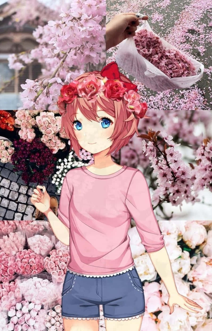 Floral Backdrop Sayori Ddlc Wallpaper