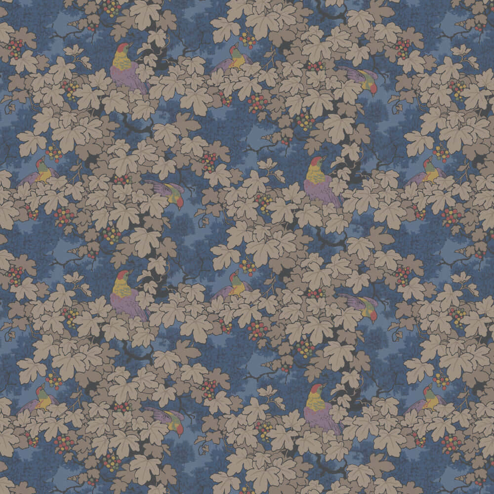 Floral Vine Pattern Blue Background Wallpaper