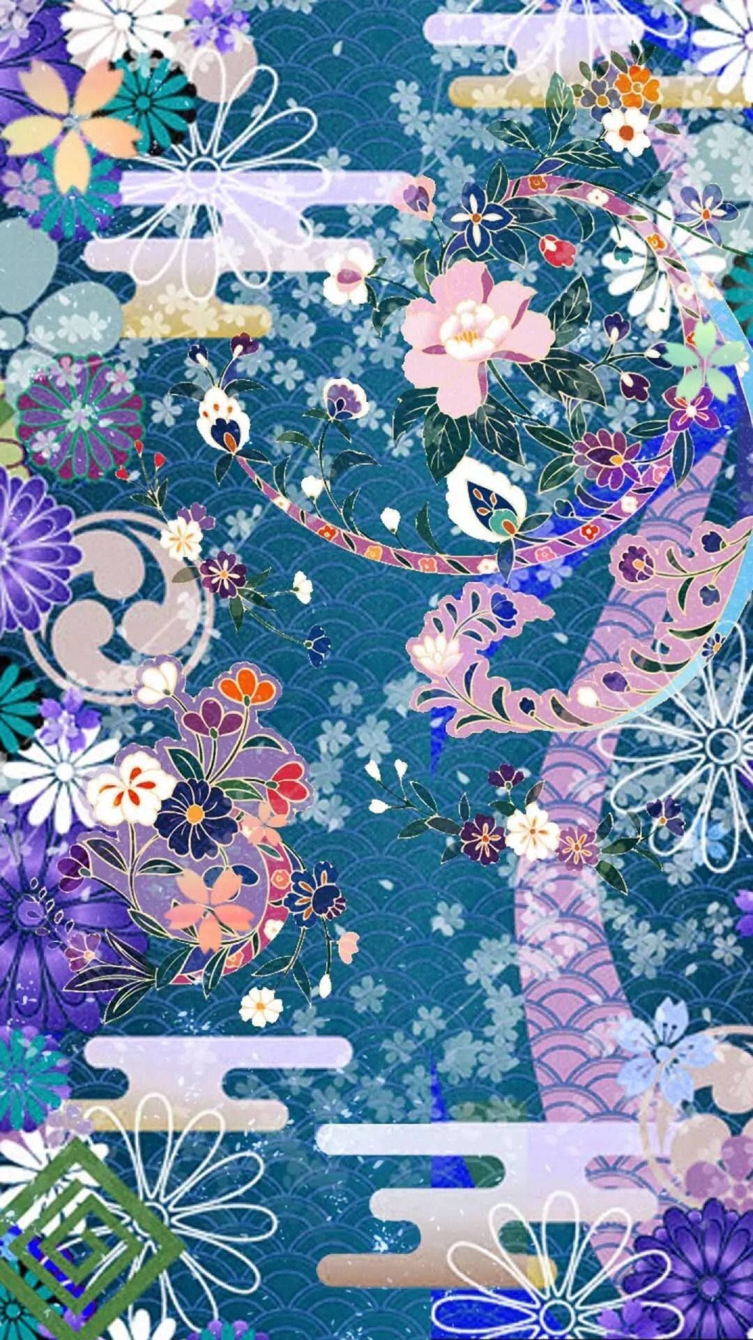 Flower Seigaiha Pattern Wallpaper