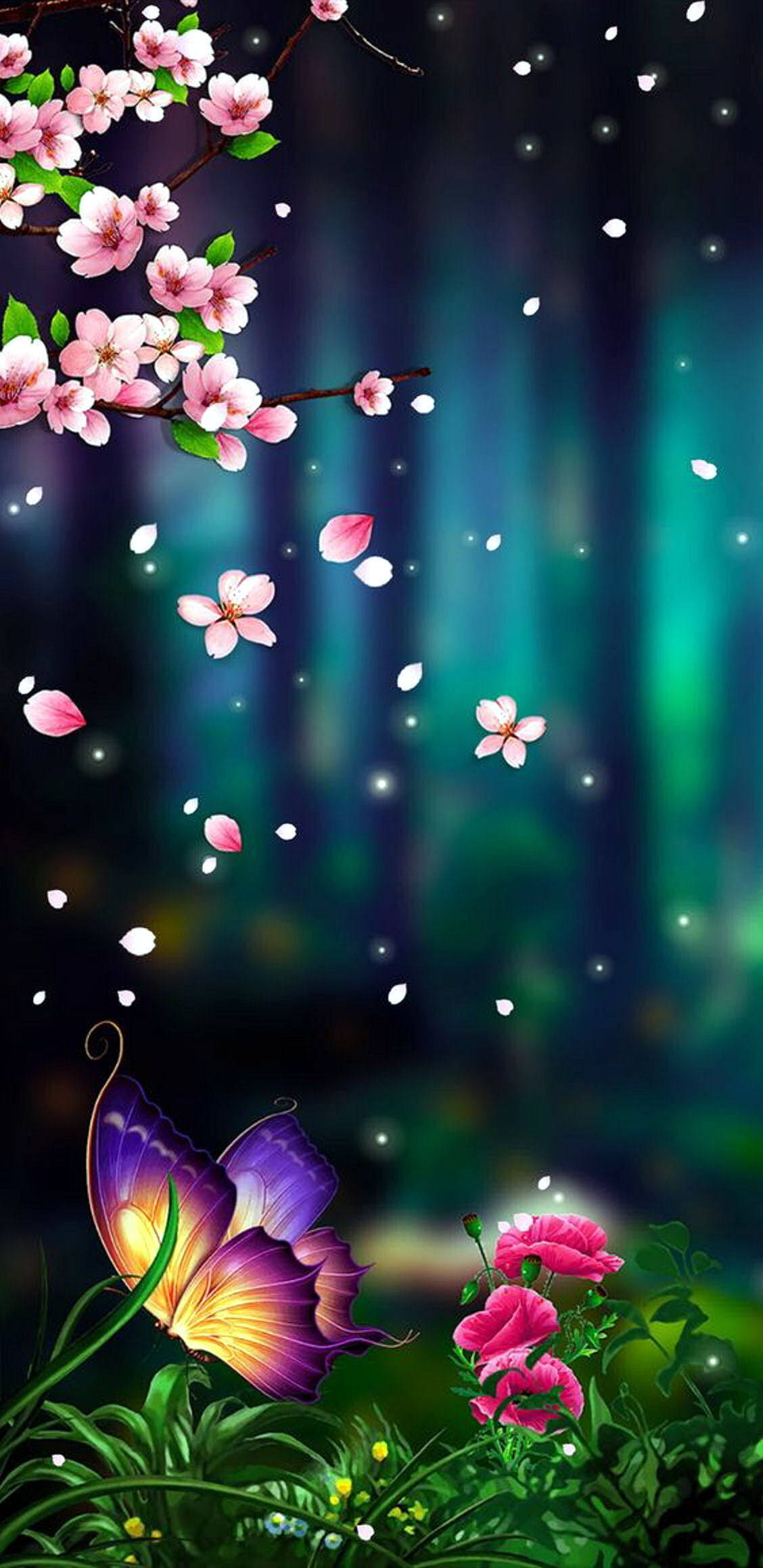 Flowers And Butterfly 3d Android Phone Wallpaper