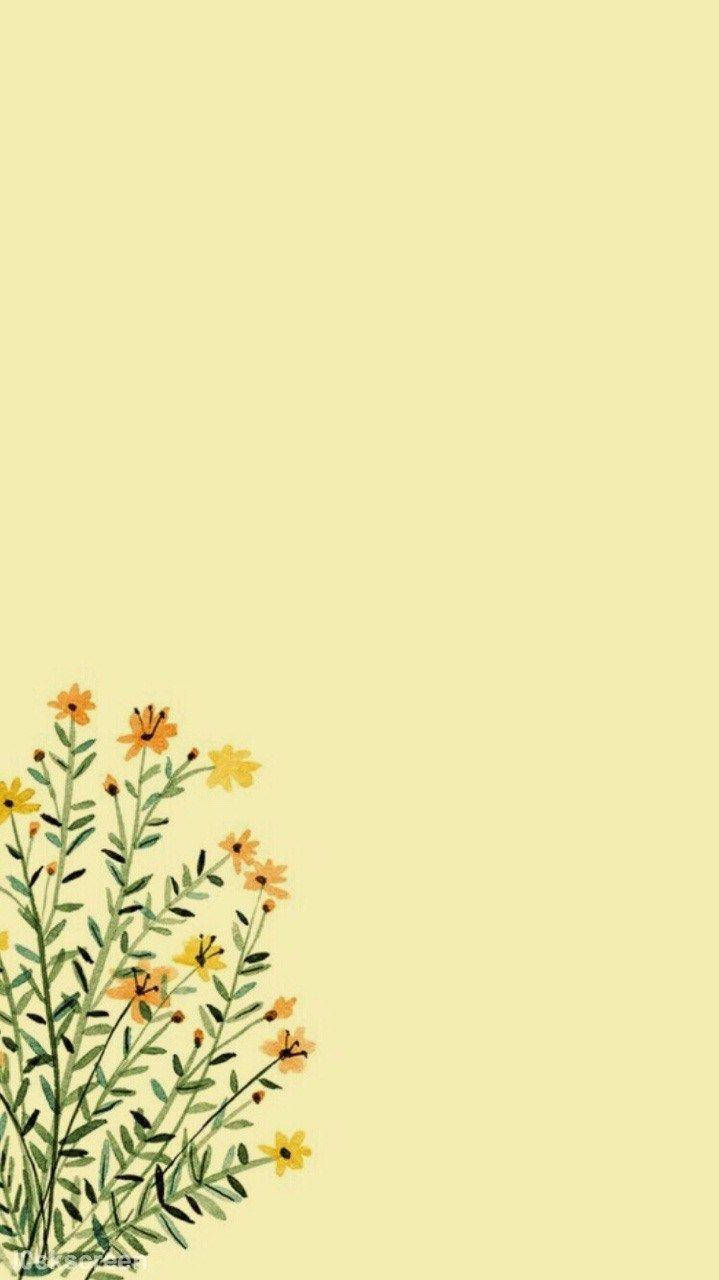 Flowers Printed On Cute Pastel Yellow Aesthetic Wallpaper