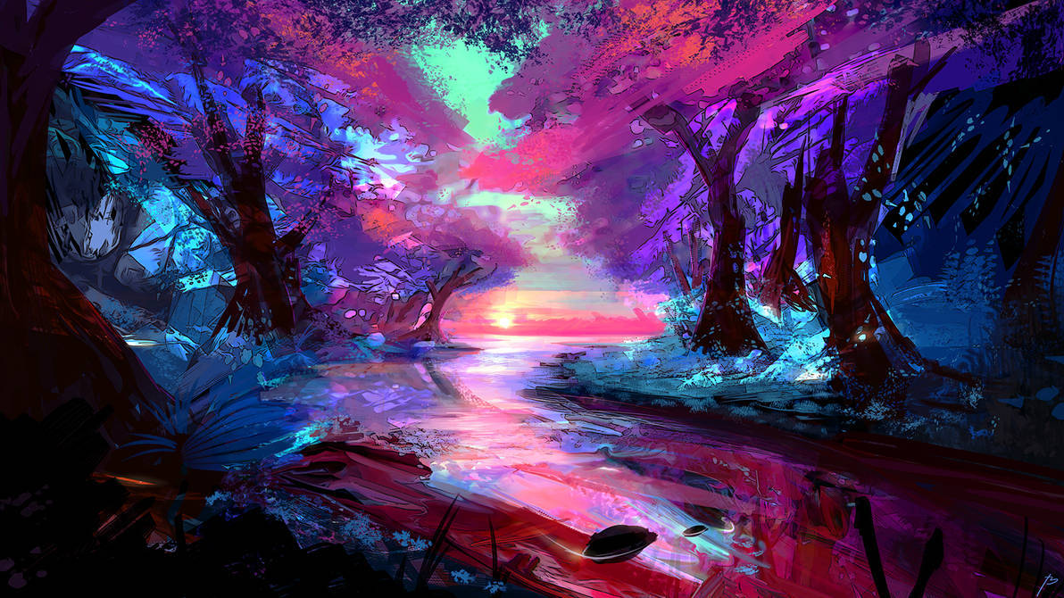 Forest And River Digital Art Wallpaper