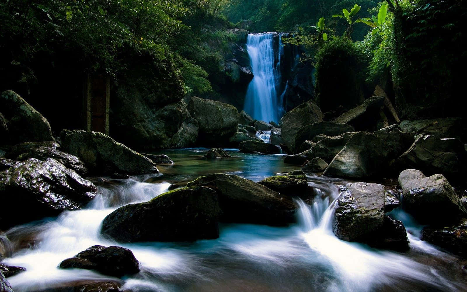 Forest Crystal Blue Waterfall Desktop Wallpaper