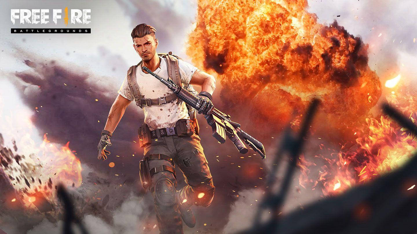 Free Fire 3d Landscape Man Walking From Explosion Wallpaper