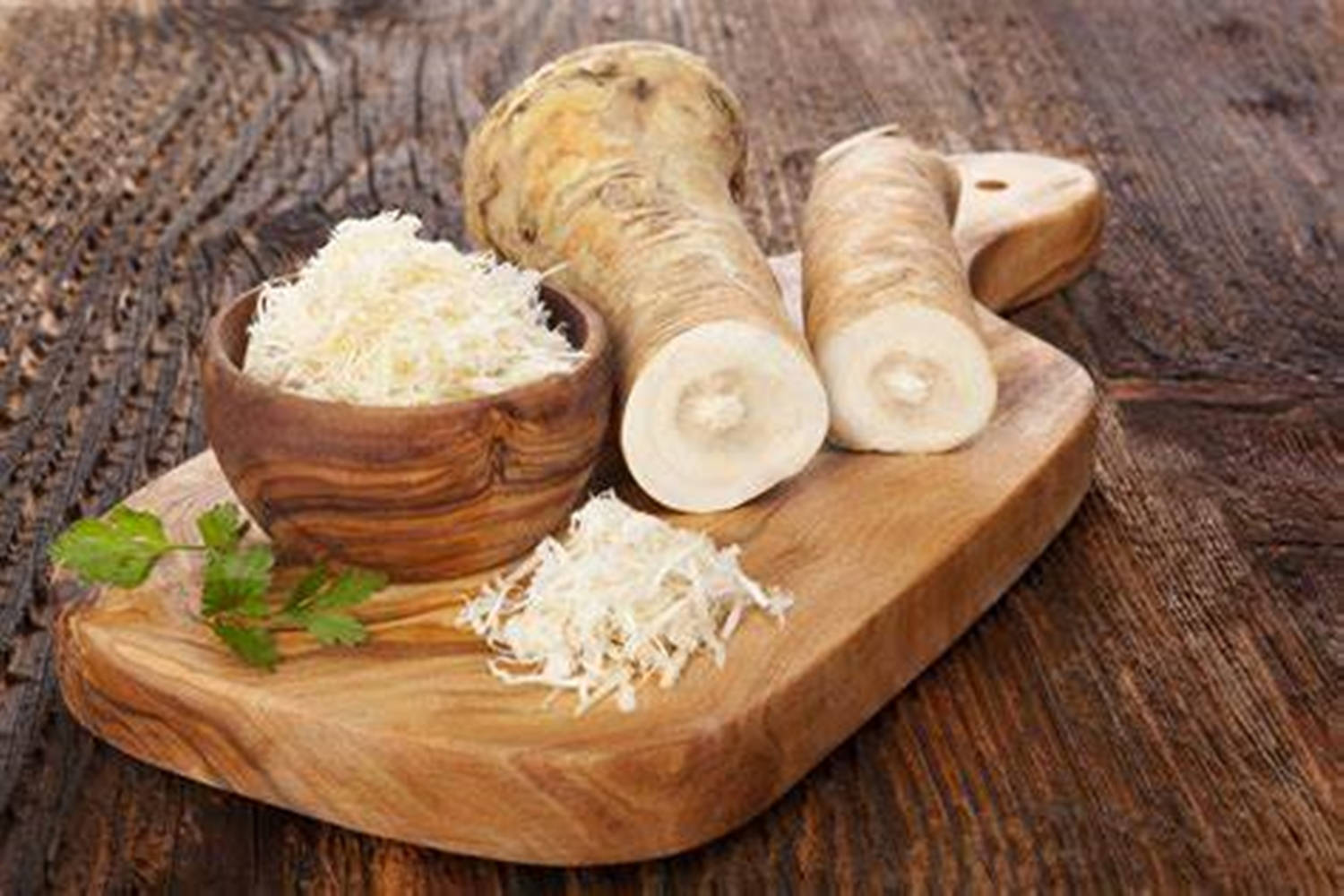 Fresh Horseradish Root On Wooden Cutting Board Wallpaper