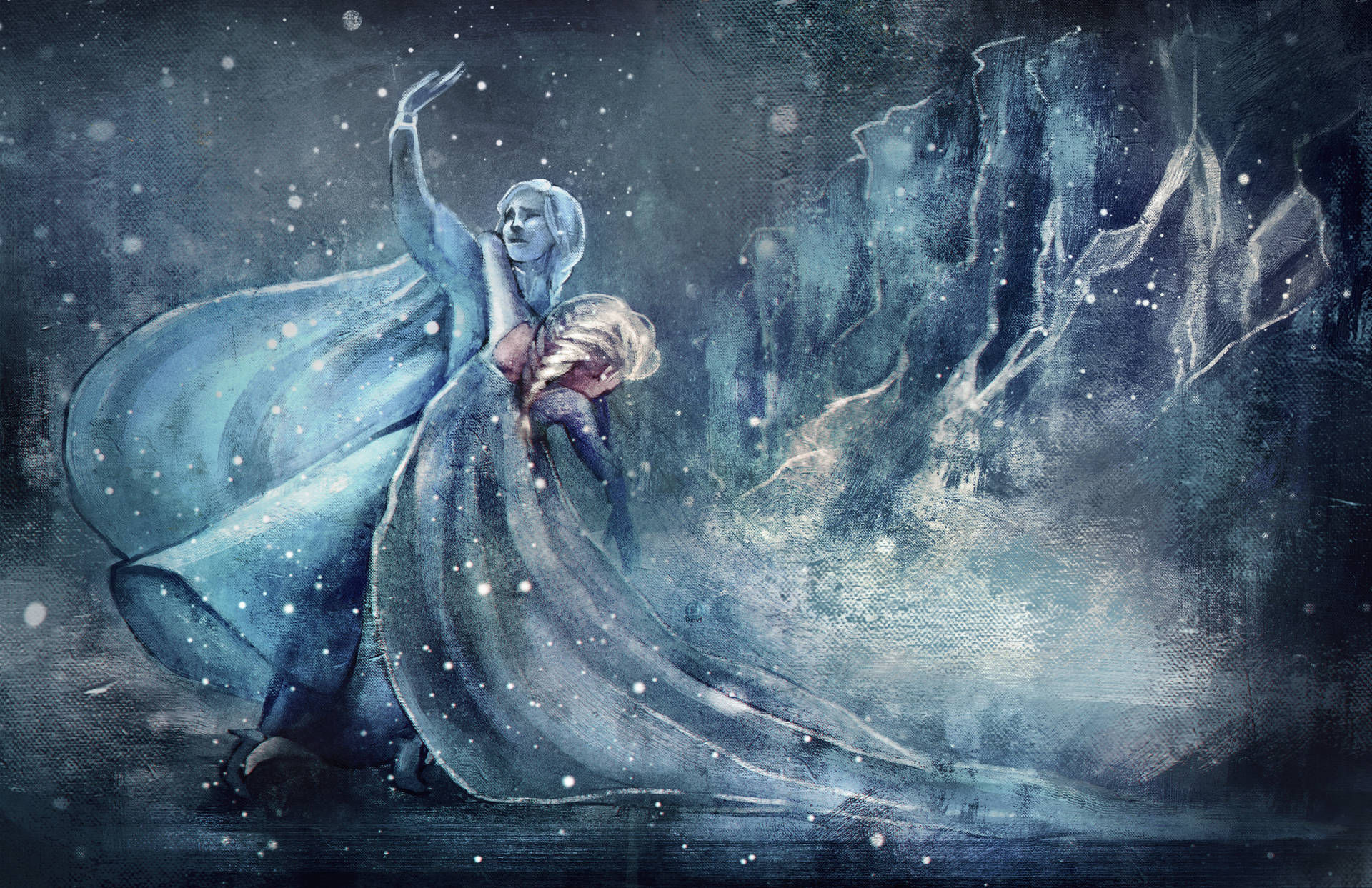 Frozen Sisters Painting Wallpaper