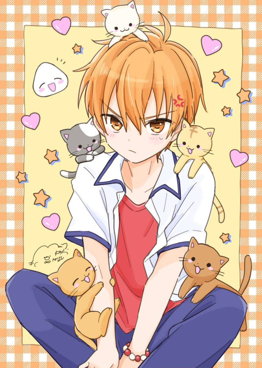 Fruits Basket Kyo With Cats Wallpaper