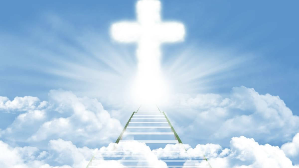 Funeral Clouds With Stairs And Cross Wallpaper