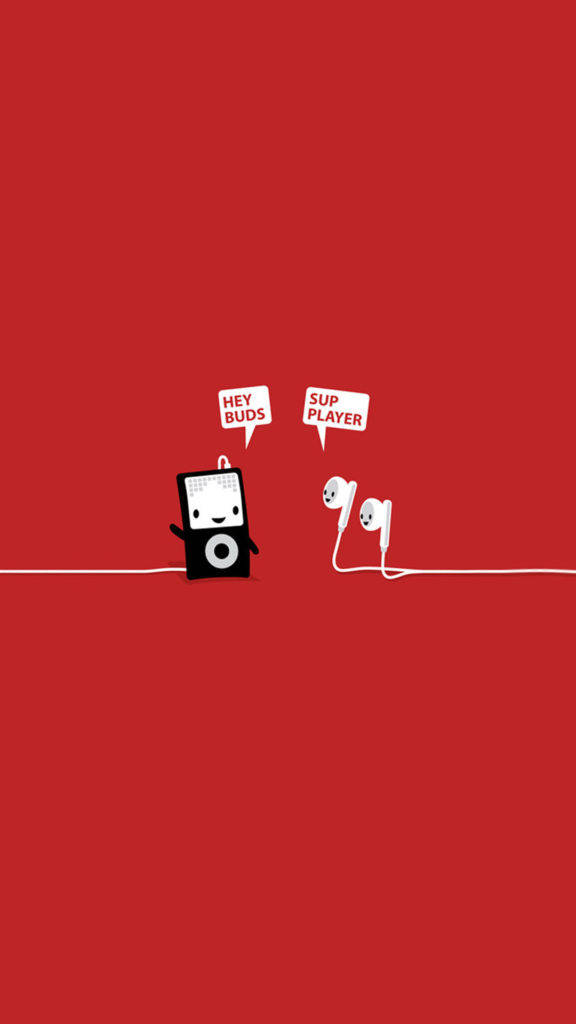 Funny Iphone With Ipod And Earbuds Wallpaper