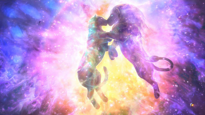 Galaxy Lion And Lioness Art Wallpaper