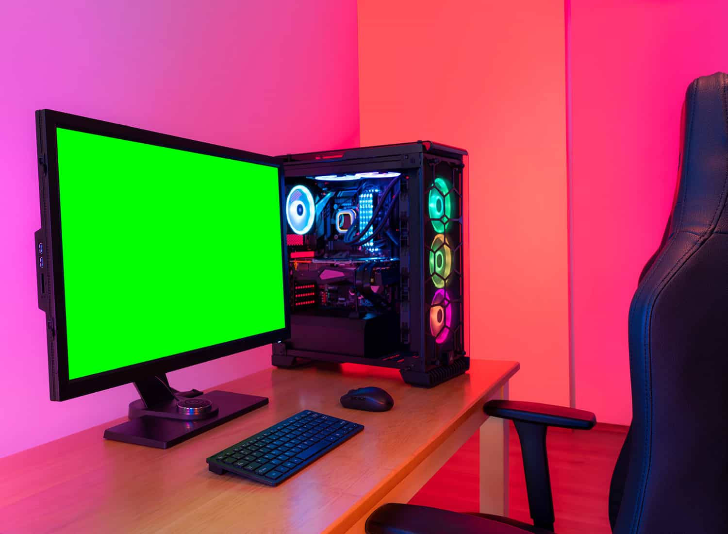 Gaming Set Up With Green Screen Background Wallpaper