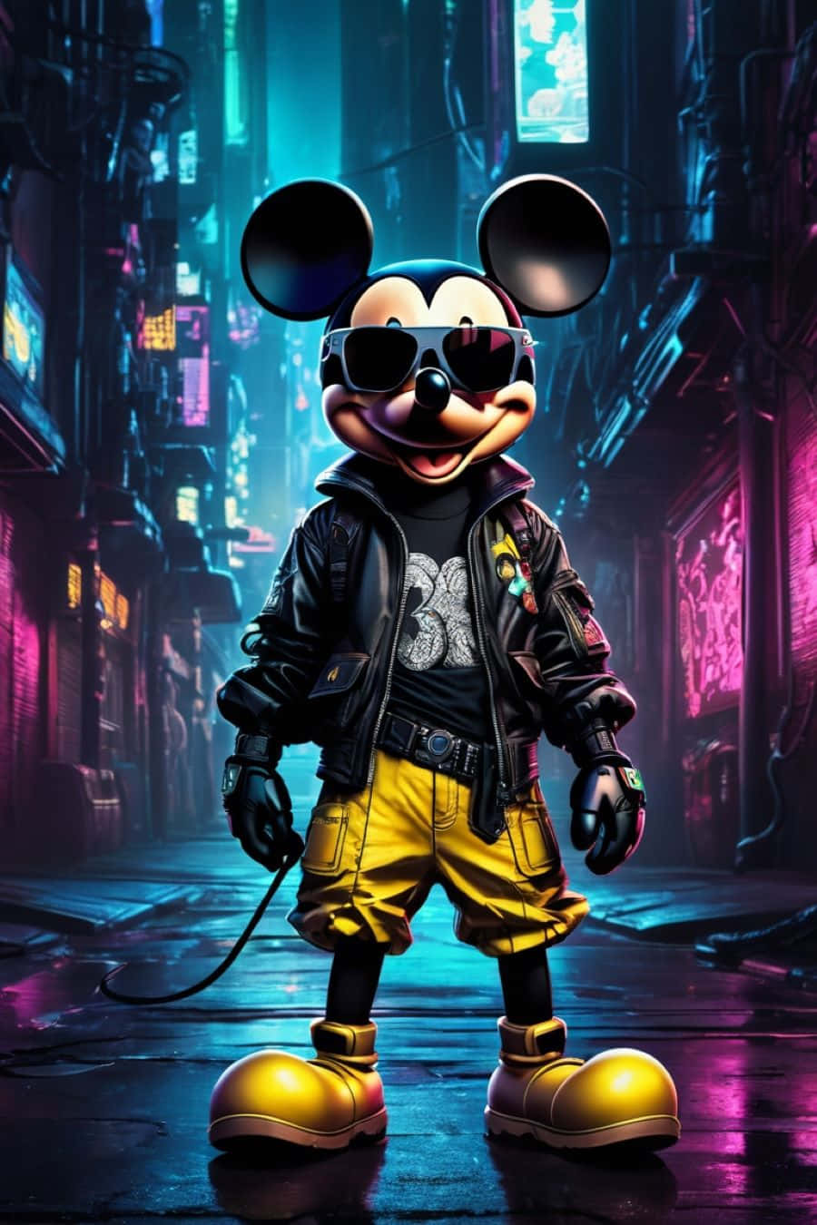 Gangster Mickey Mouse Cyberpunk Backdrop Wallpaper