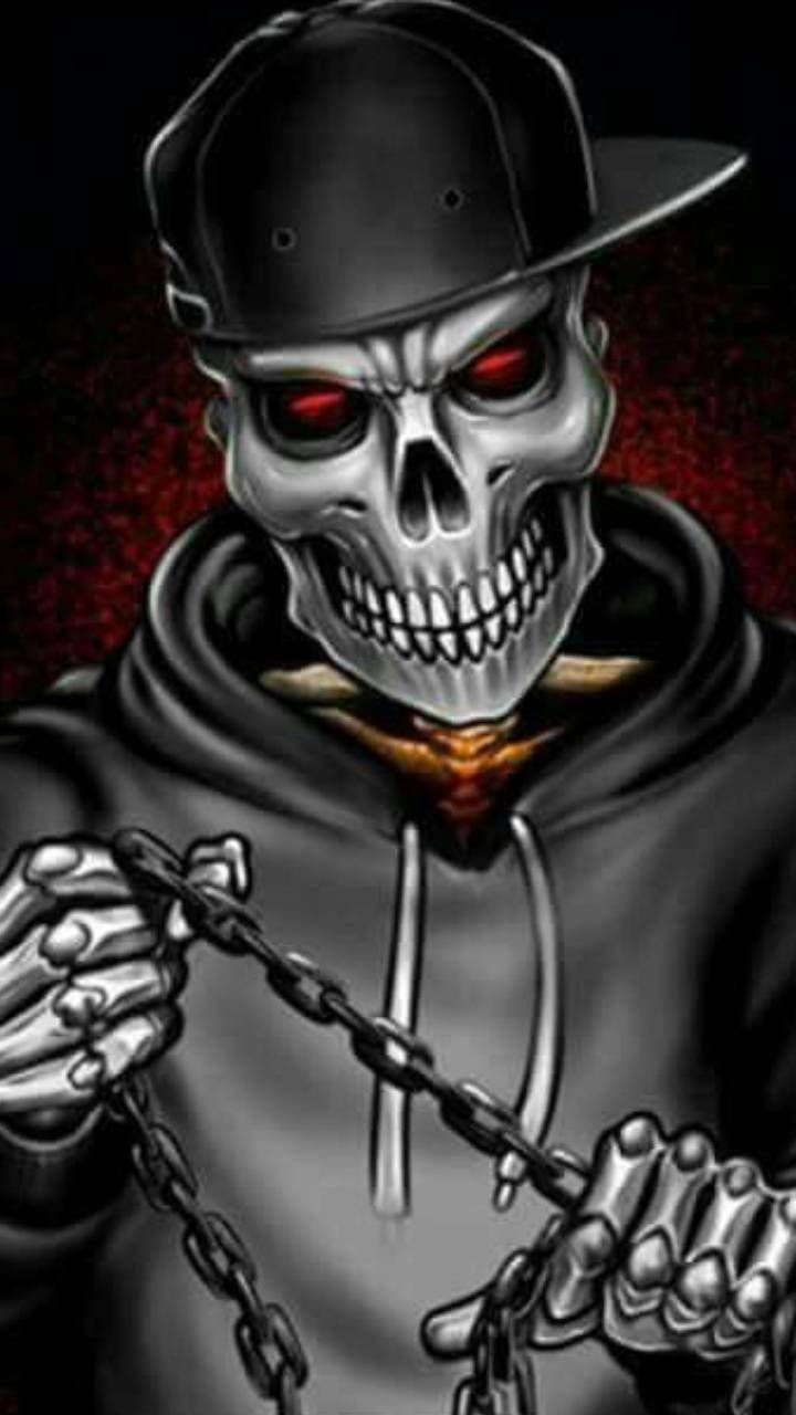 Gangster Skeleton Holding A Chain Wallpaper