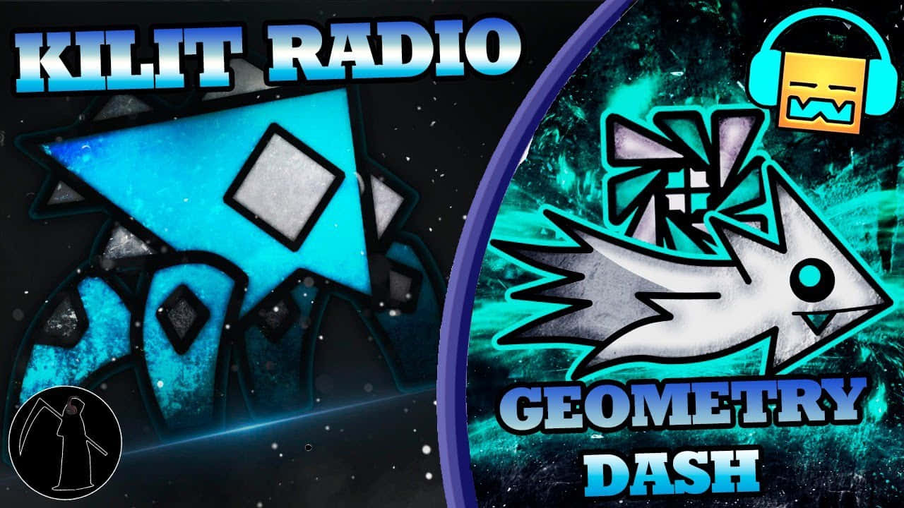 Geometry Dash Logo And White Character Wallpaper