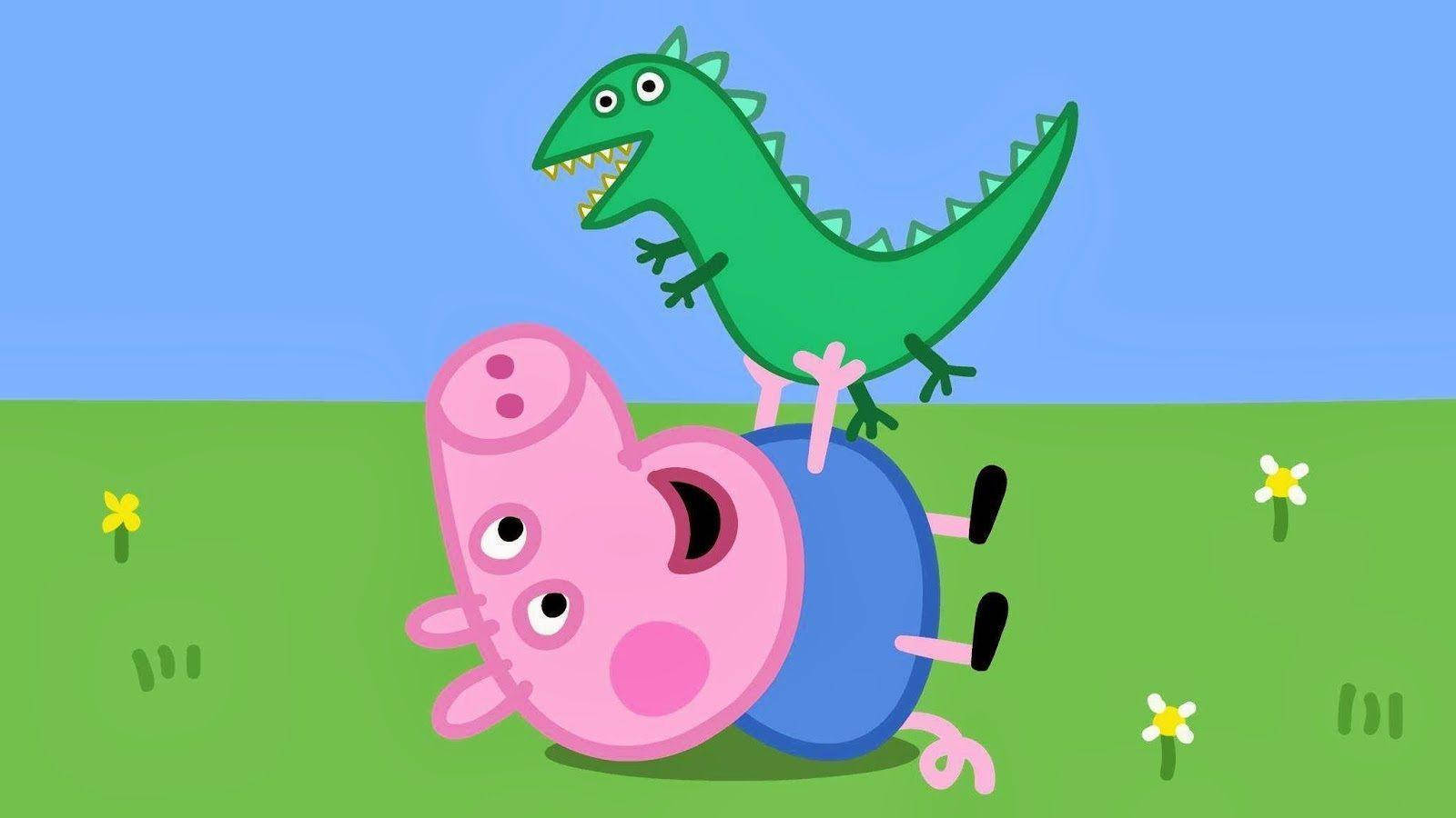George With Mr. Dinosaur On A Peppa Pig Tablet Wallpaper