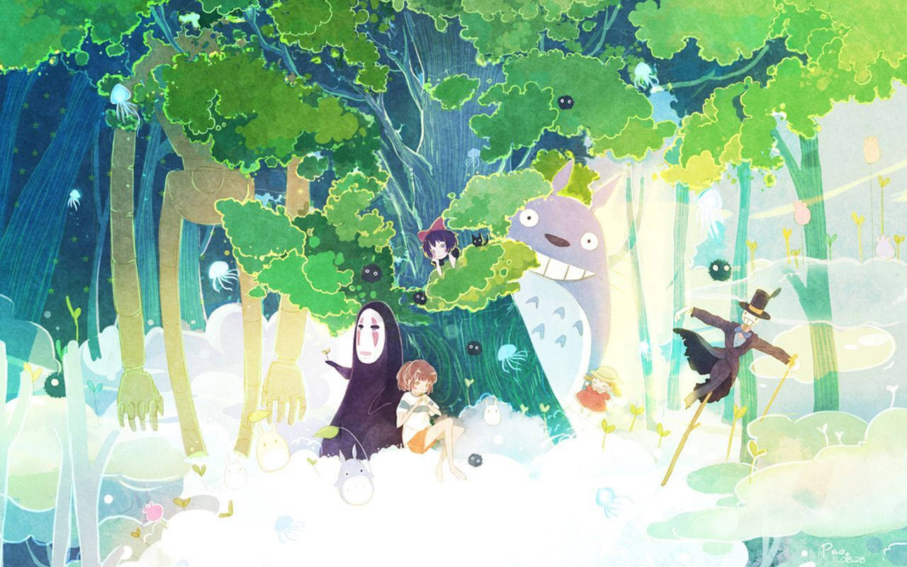Ghibli Characters Inside Forest Wallpaper