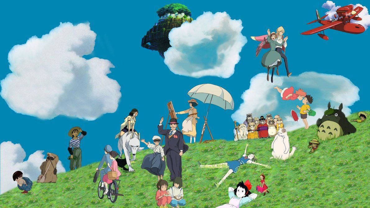 Ghibli Characters On Hill Wallpaper