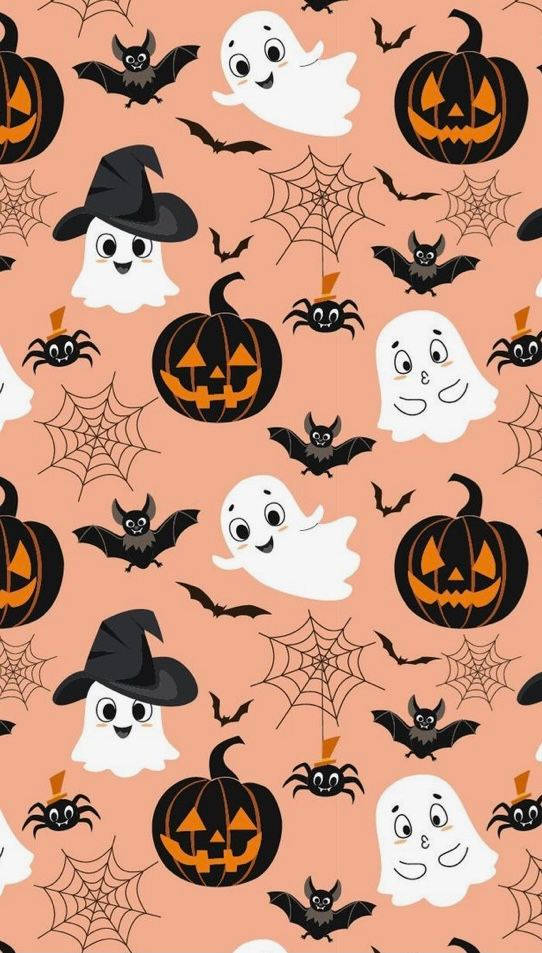 Ghost And Black Pumpkin Cute Halloween Iphone Wallpaper