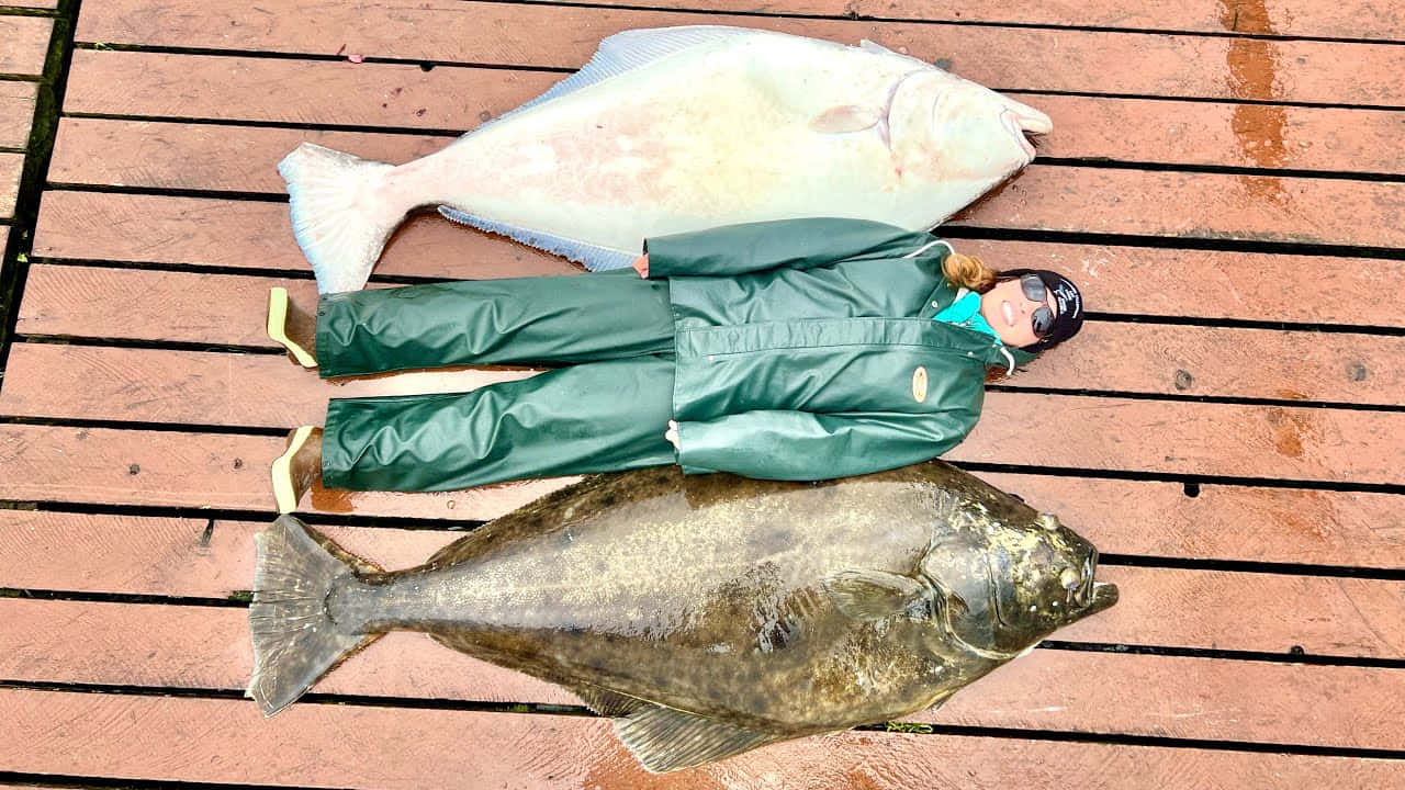 Giant Halibut Comparisonwith Fisher Wallpaper