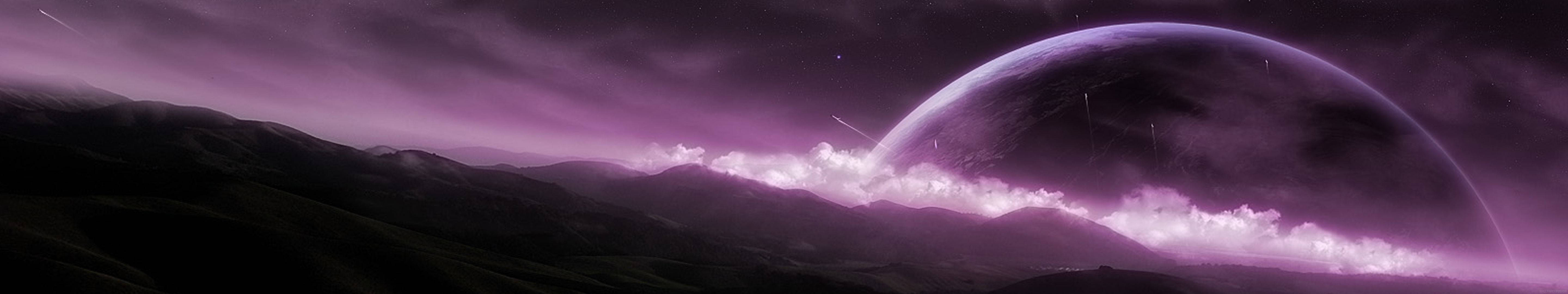 Giant Purple Earth Over Mountains Wallpaper
