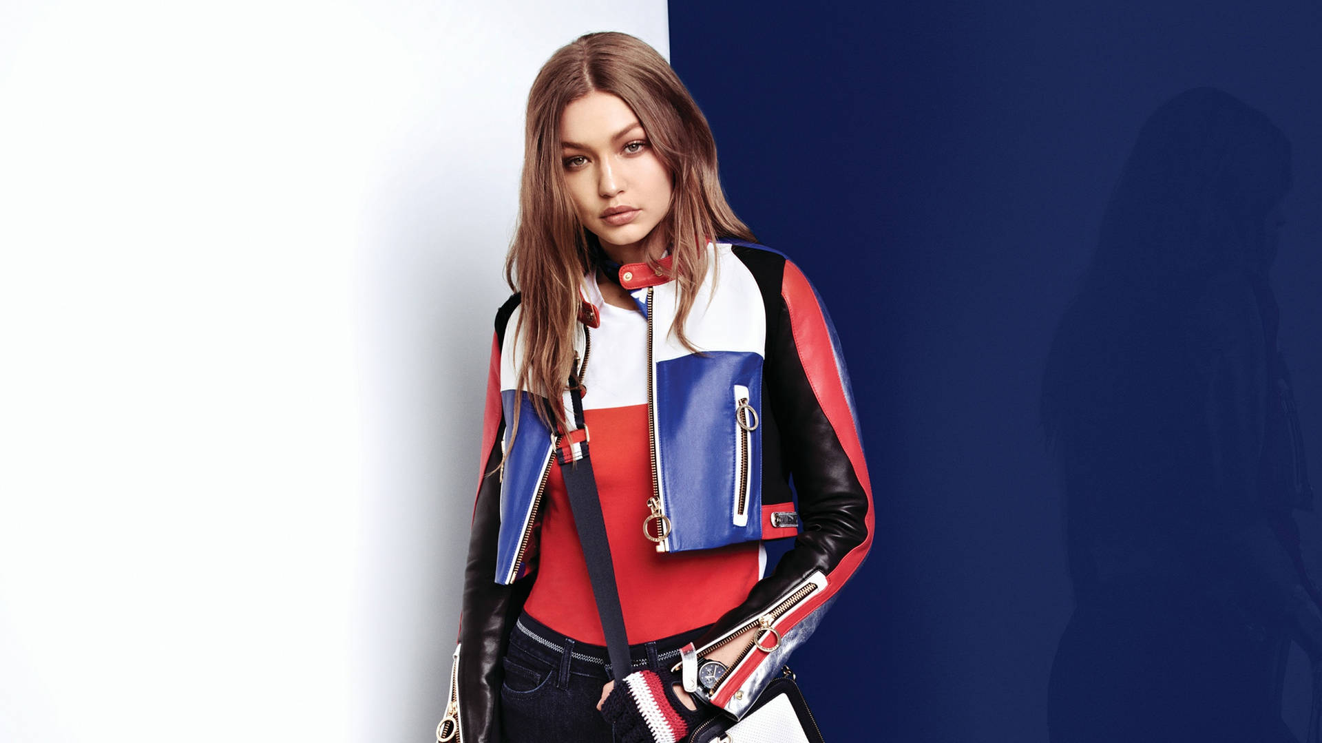 Gigi Hadid, American supermodel, portrait, blue jacket, Tommy Hilfiger for  with resolution . High Quality HD wallpaper