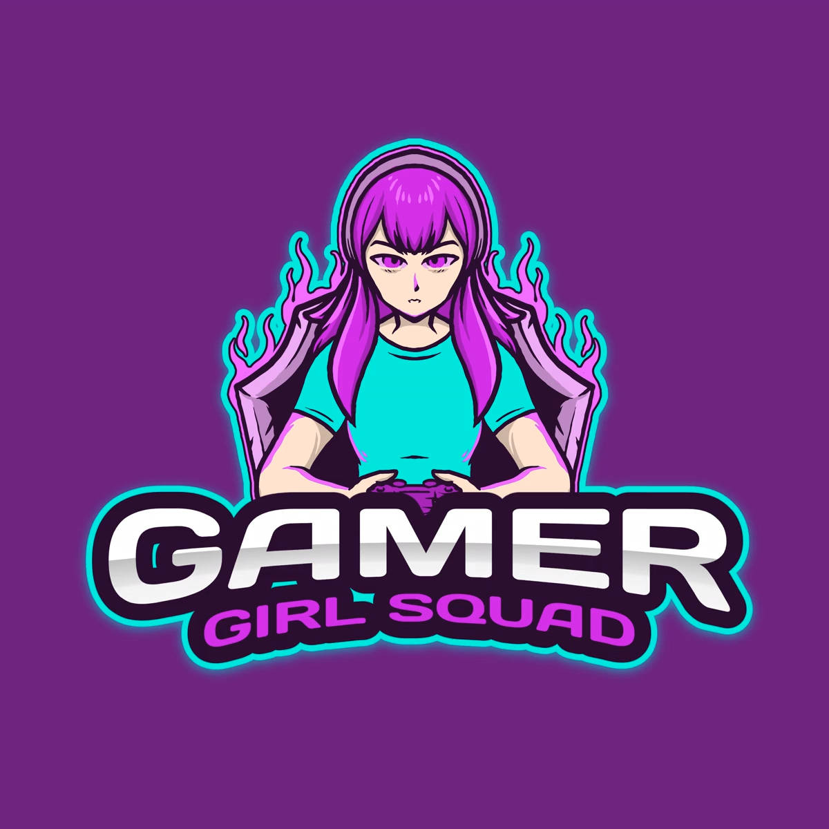Girl Gamer Logo Purple Flames Wallpaper