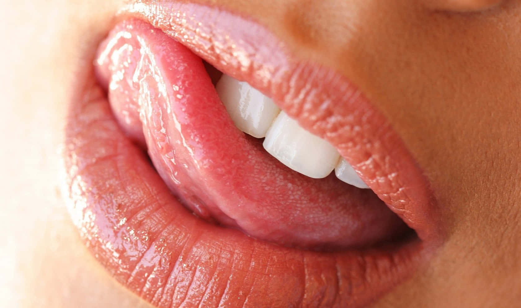 Girl Glossy Lips Tongue Out Wallpaper