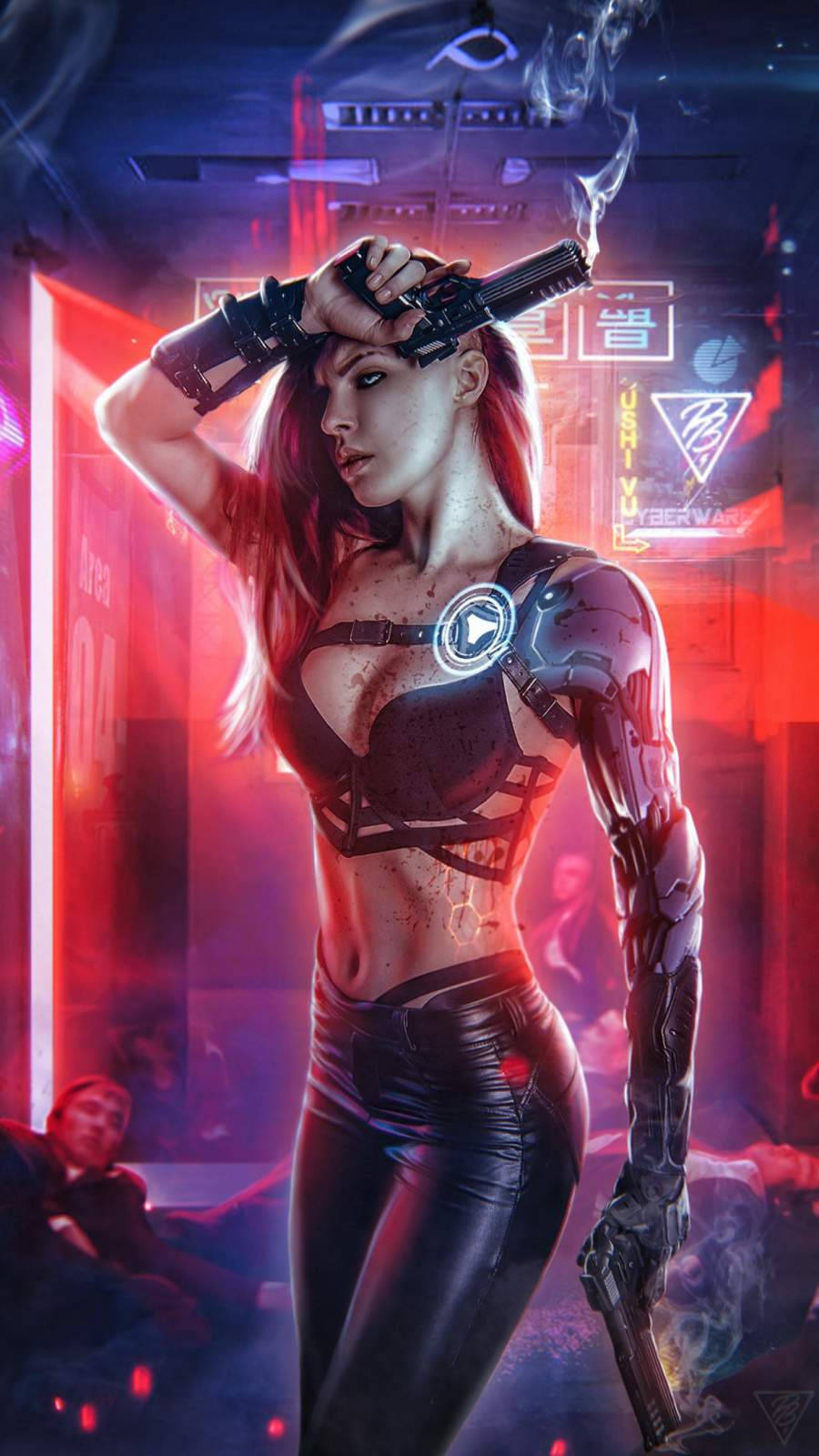 Girl With Guns Cyberpunk Iphone X Wallpaper