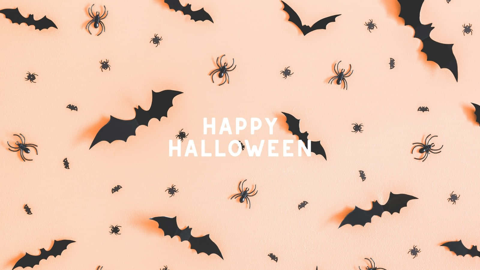 Girly Halloween Bats Spiders Peach Wallpaper