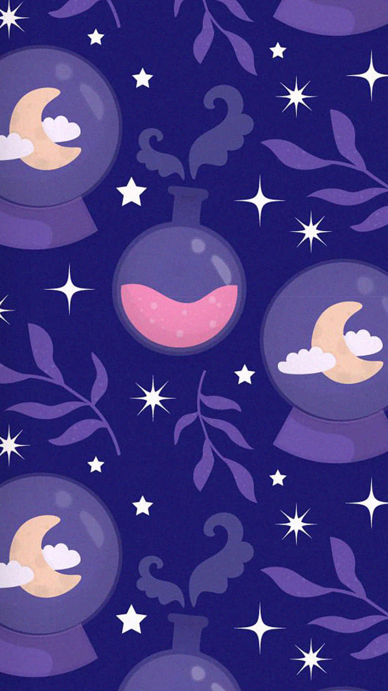 Girly Halloween Pink Potions Moon Globe Wallpaper