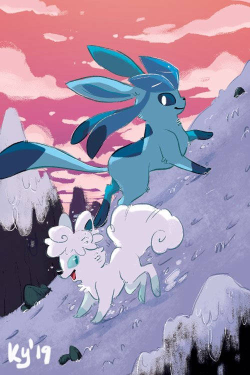 Glaceon With Vulpix Up The Hill Wallpaper