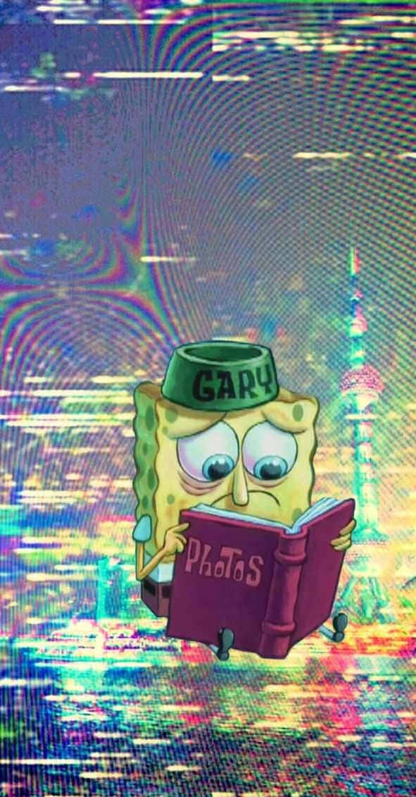 Glitchy Spongebob Crying While Reading Wallpaper