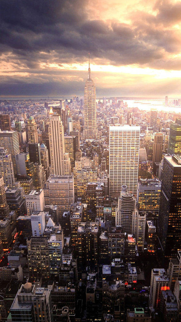 Gloomy Orange New York Sunset Sky Iphone Wallpaper