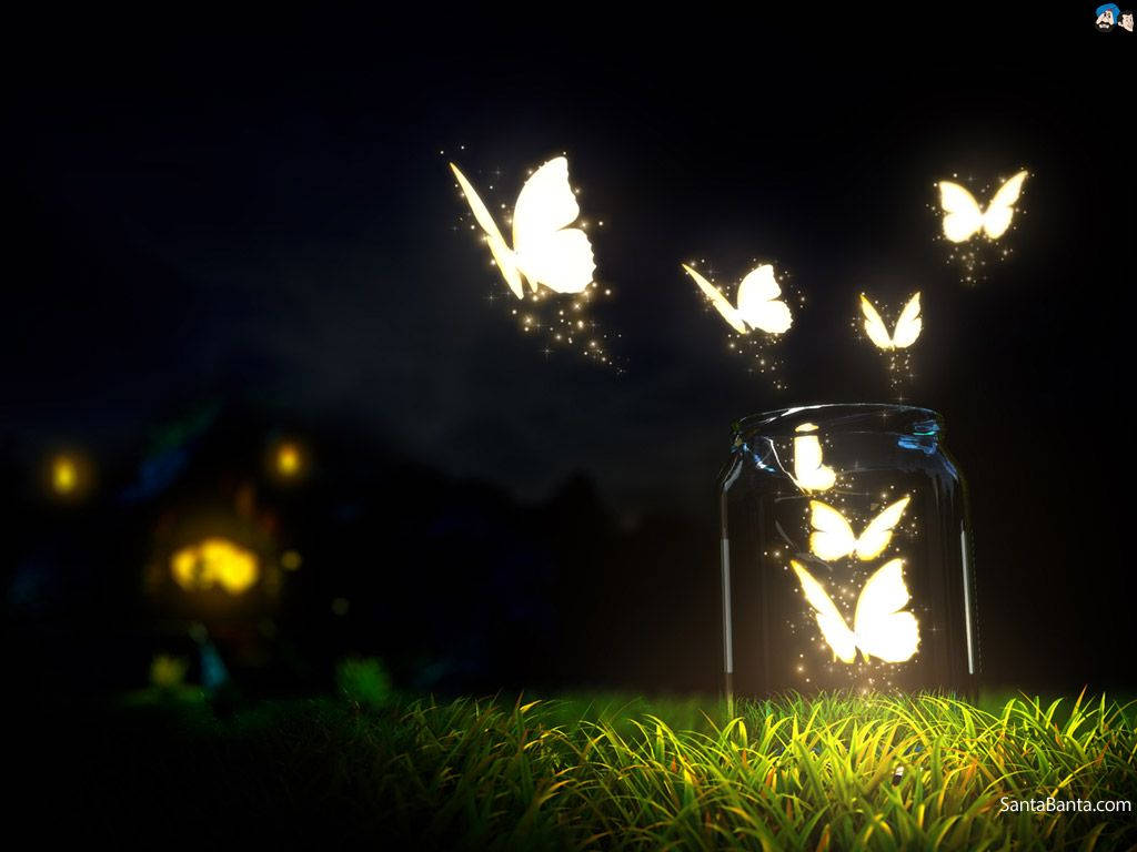 Glowing Butterflies In Jar Photography Wallpaper