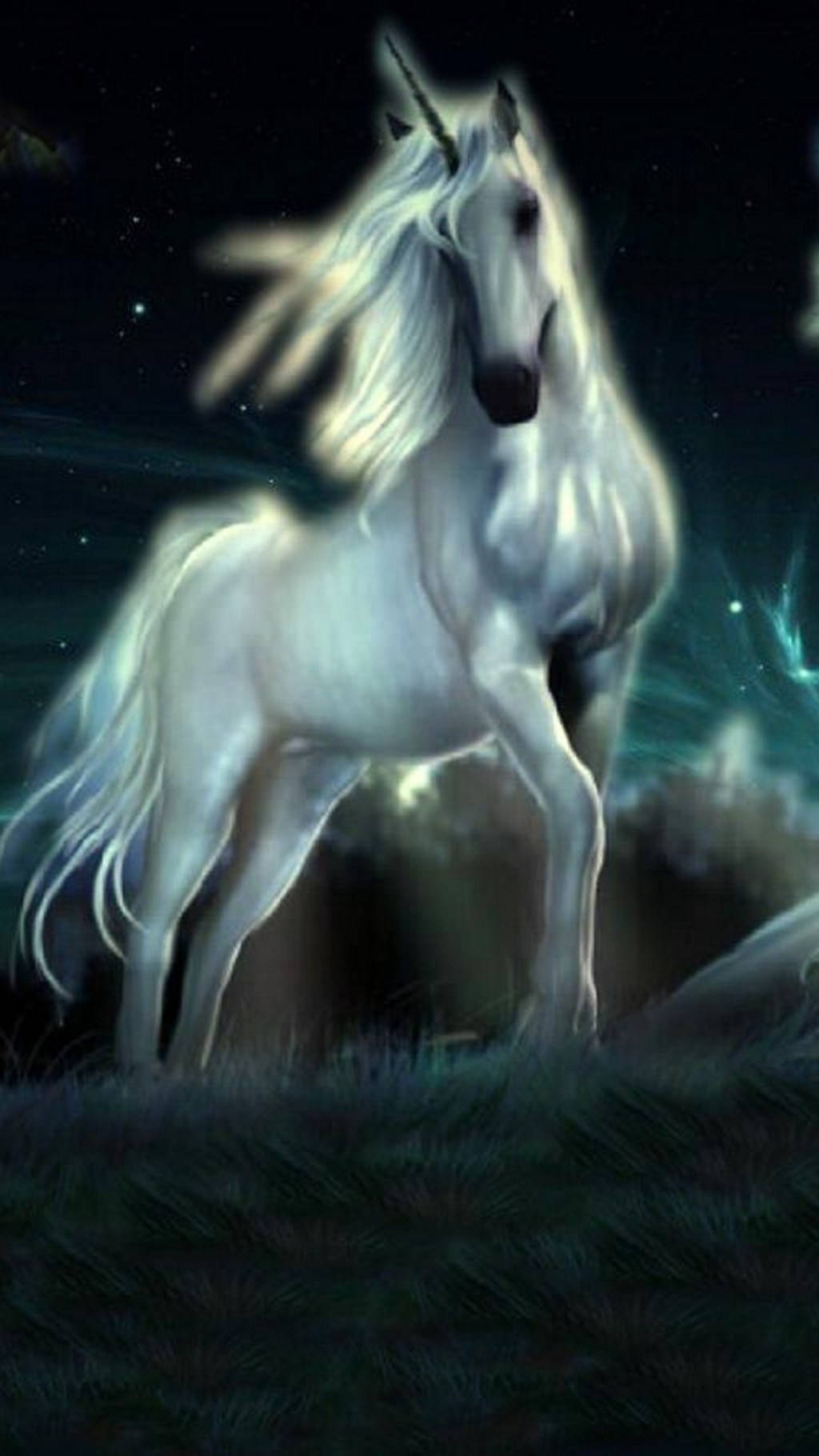 Glowing White Galaxy Unicorn Painting Wallpaper